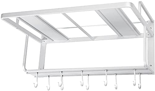 Metal Hanging Microwave Oven Rack Stand - 3-in-1 Wall Mounted Kitchen Storage Shelf Organizer with 10 Hooks for Pans, Pots, Knives & Spoons | Space Saving Solution for Small Kitchens, Apartments & RVs