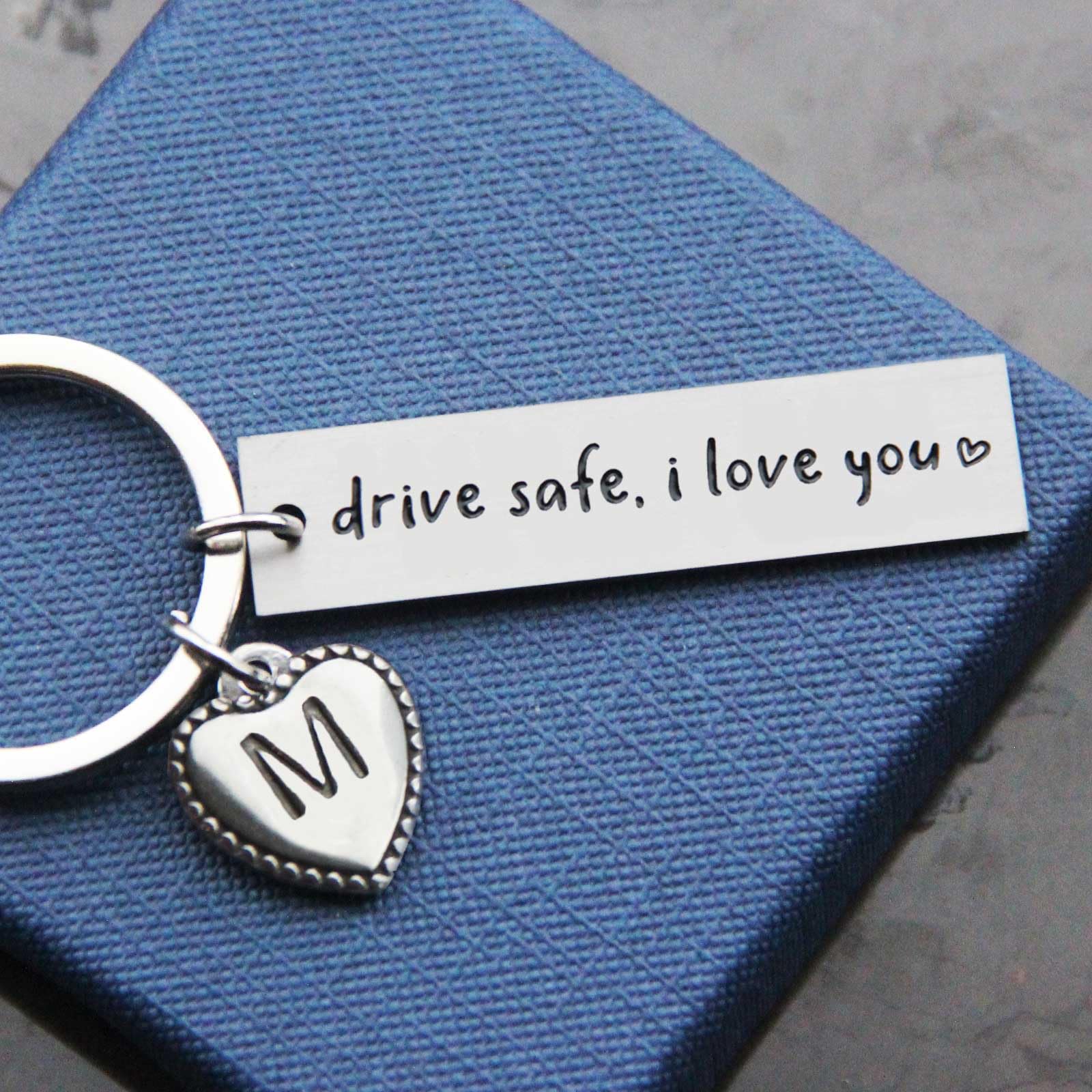 Personalized Initial Stainless Steel Keychain - Drive Safe I Love You Engraved Gift for Boyfriend, Valentine's Day Present, New Driver First Car Key Chain | Perfect for Anniversary, Graduation & Special Occasions