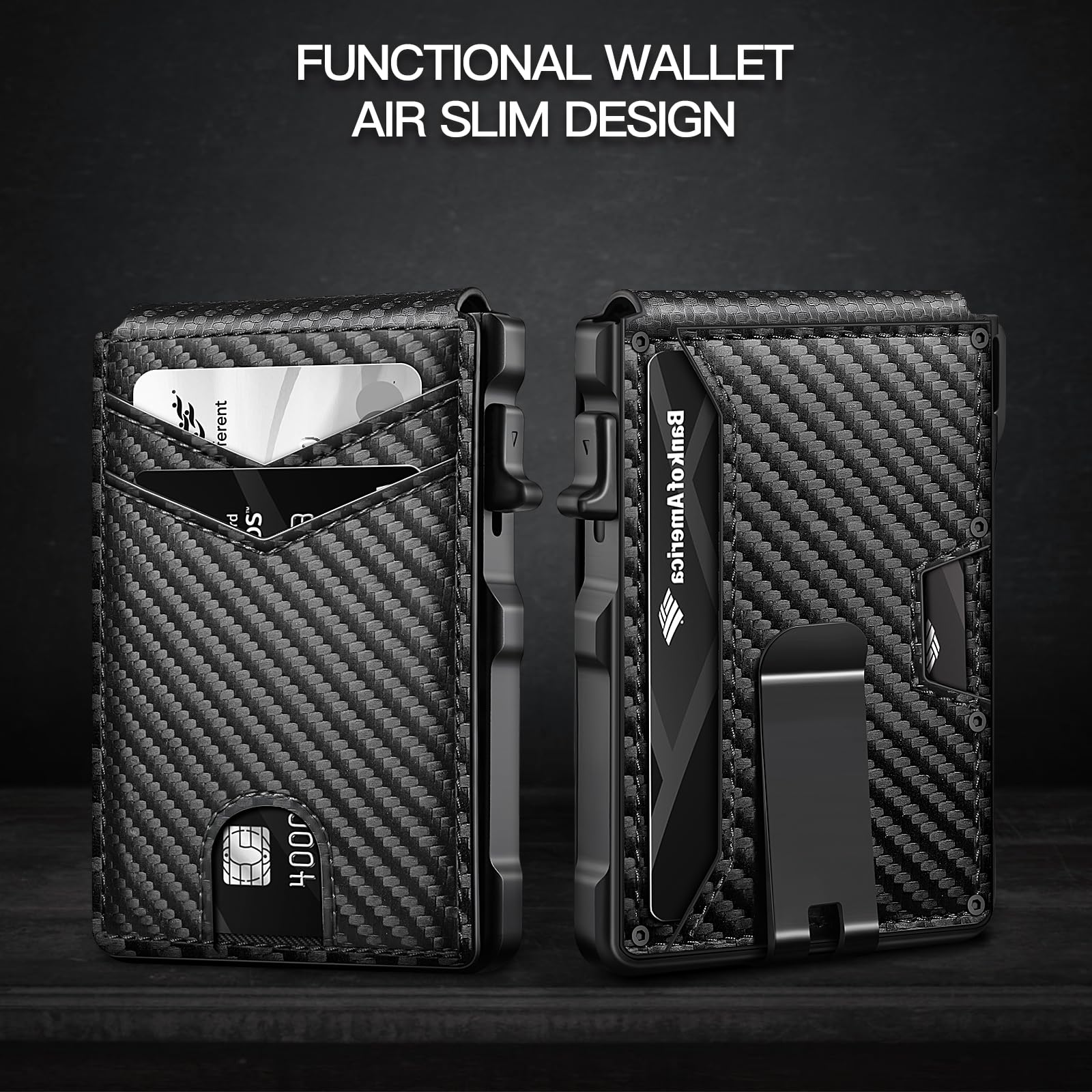 Slim RFID Blocking Leather Wallet for Men - Carbon Fiber Black Bifold Credit Card Holder with Money Clip & ID Window | Minimalist Design, Gift Box Included | Perfect for Everyday Carry, Travel & Business Use