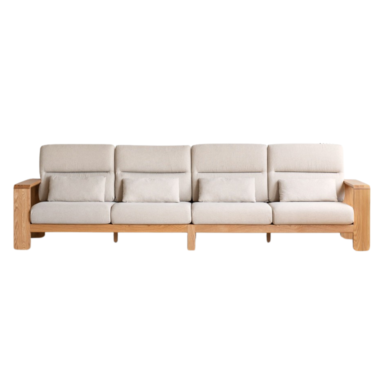 138.9x35.8x38.1 inch / 353x91x97 cm / Natural Wood Color / four-seater sofa imitation cotton
