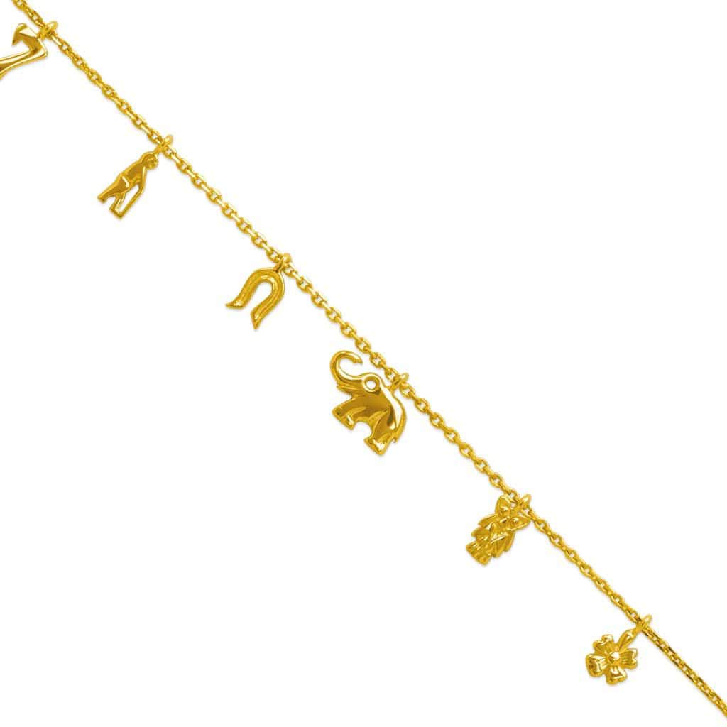 14K Yellow Gold Lucky Charm Anklet Bracelet for Women - Adjustable 7.5