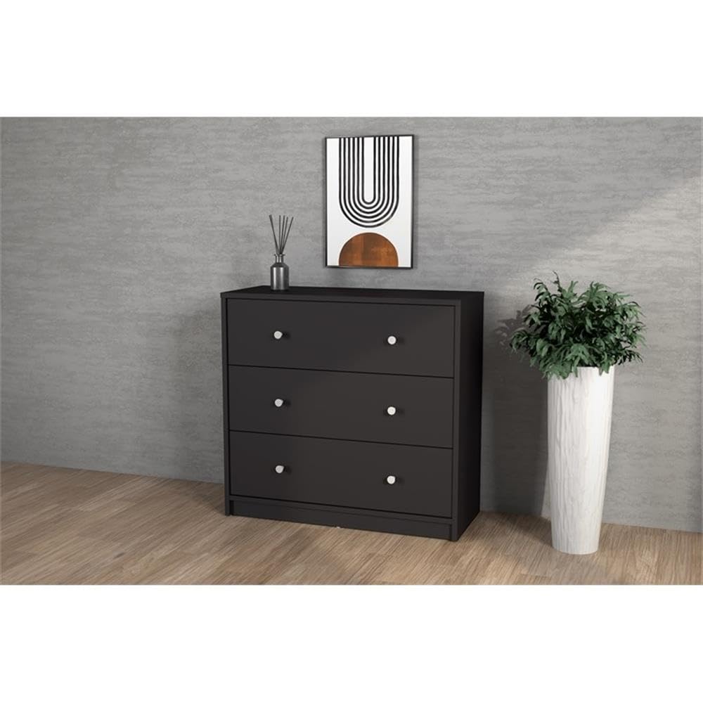 Pemberly Row Modern 3-Drawer Chest Dresser in Black - Stylish Bedroom Storage for Clothes & Accessories
