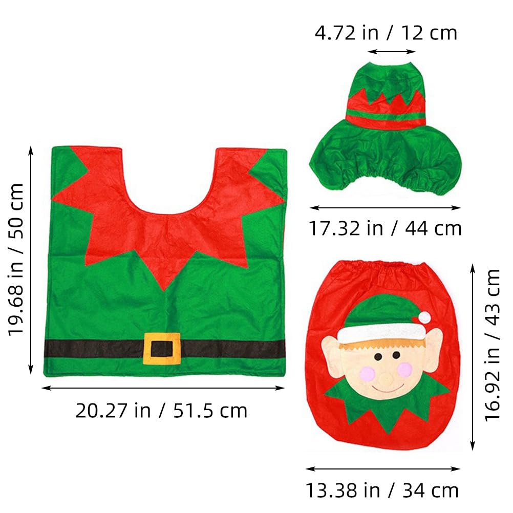 3-Piece Christmas Toilet Cover and Bathroom Rug Set - Funny Elf Design Holiday Decor with Toilet Lid Cover, Floor Mat & Tank Cover - Perfect for Home, Hotel & Holiday Party Decorations (Festive Bathroom Decor for Christmas Parties & Family Gatherings)