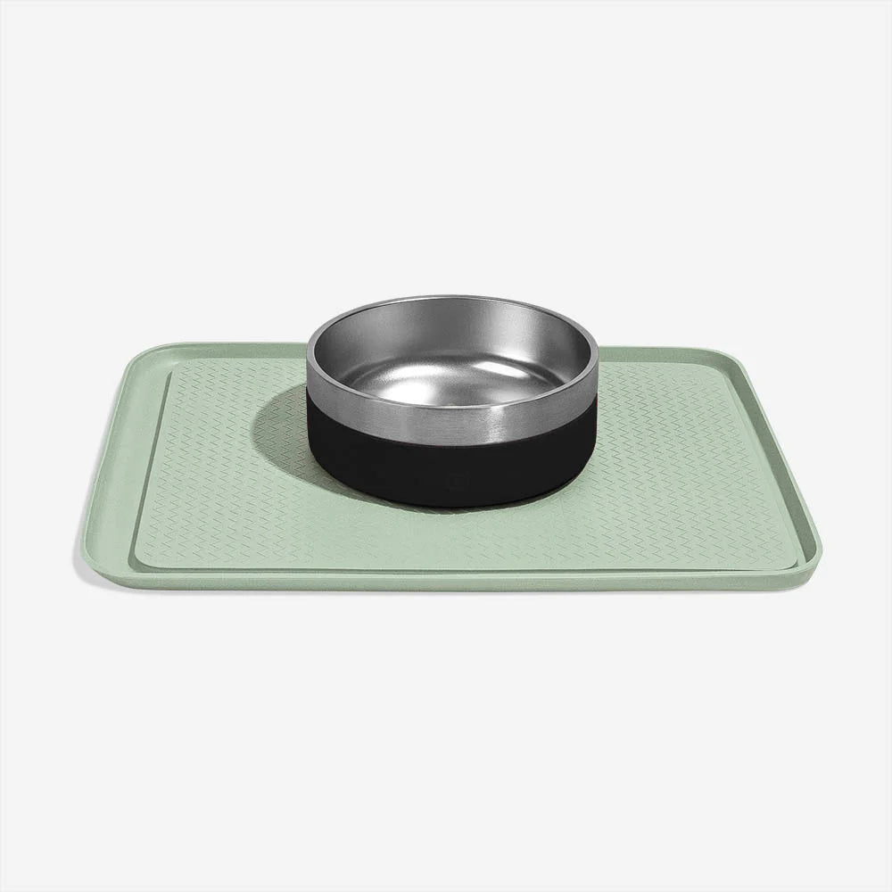 Zee.Dog Sage Green Dish Mat with Ant Barrier - Non-Slip Pet Feeding Mat for Dogs & Cats, Perfect for Kitchens, Outdoor Patios, and Travel Use