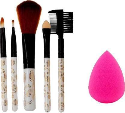 DATNASAYAD 5-Piece Professional Makeup Brush Set with Blender Puff - Soft Synthetic Bristles for Foundation, Blush, Eyeshadow & Contouring - Perfect for Everyday Makeup & Travel (6 Items)