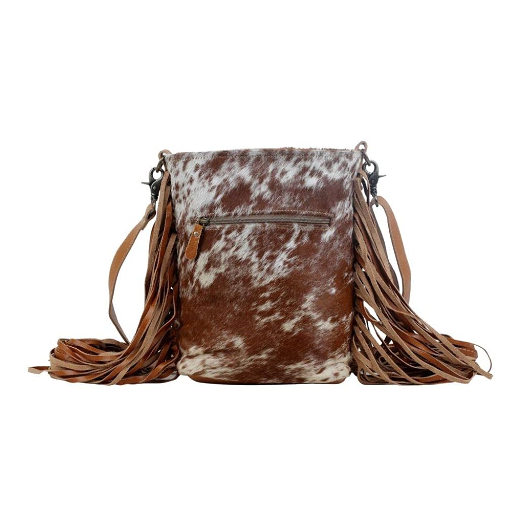 Myra Bag Women's Flouncy Cowhide Handbag - Upcycled Leather & Cowhide Purse S-2850 | Stylish & Eco-Friendly for Work, Travel & Everyday Use