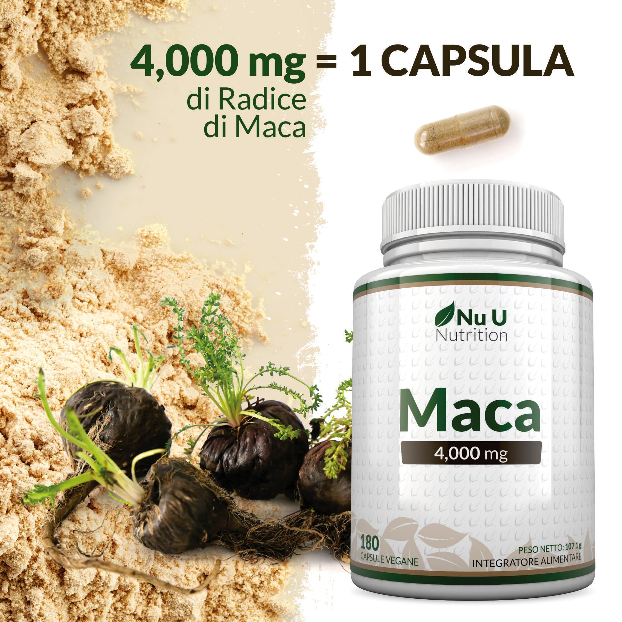 Black Peruvian Maca Root 4000mg - 180 Vegan Capsules (6-Month Supply) - 130mg Andean Maca per Capsule - Energy & Vitality Supplement for Men & Women - Nu U Nutrition - Boost Stamina, Libido & Overall Wellness