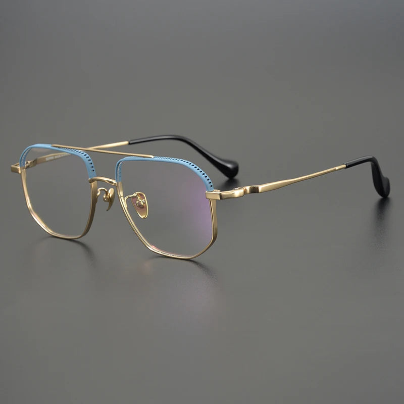 Aimee Unisex Full Rim Square Double Bridge Titanium Acetate Eyeglasses Frame 1350 - Lightweight Durable Glasses for Work, Reading & Fashion