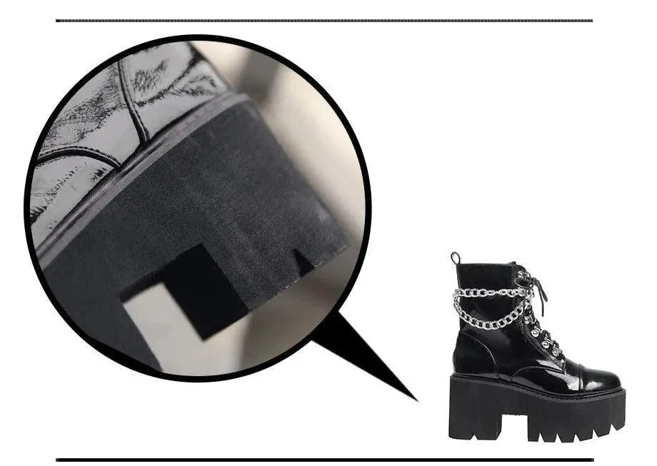 Chunky Chain Platform Boots for Women - Stylish Punk Gothic Ankle Boots for Casual Outfits & Night Out
