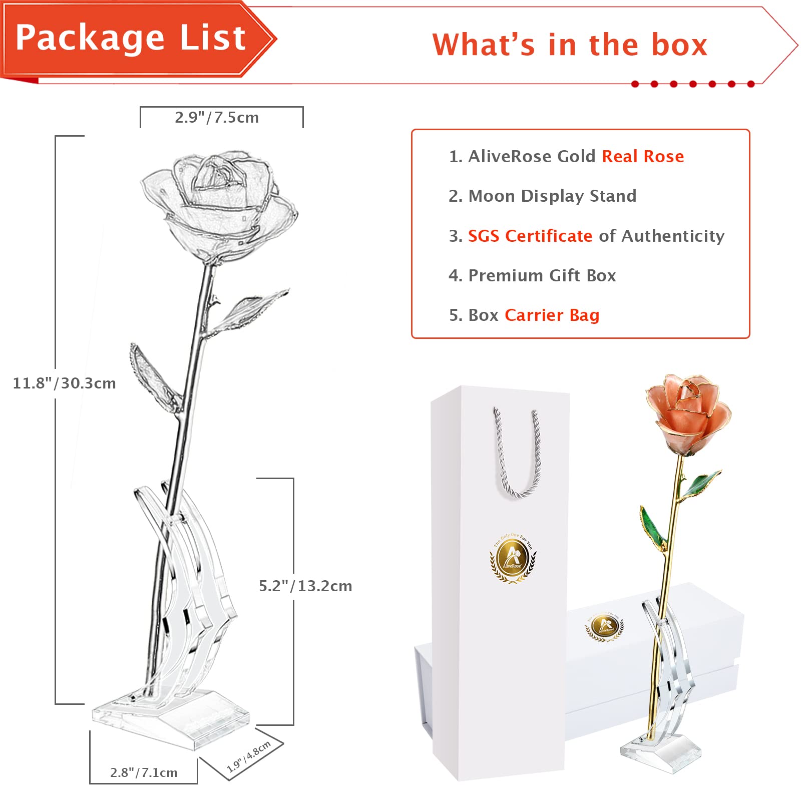 24K Gold Dipped Real Rose - AliveRose Gold Plated Preserved Rose in Pink with Stand for Anniversary, Valentine's Day, Mother's Day & Birthday Gifts - Perfect for Romantic Surprises, Wedding Decor & Luxury Home Display