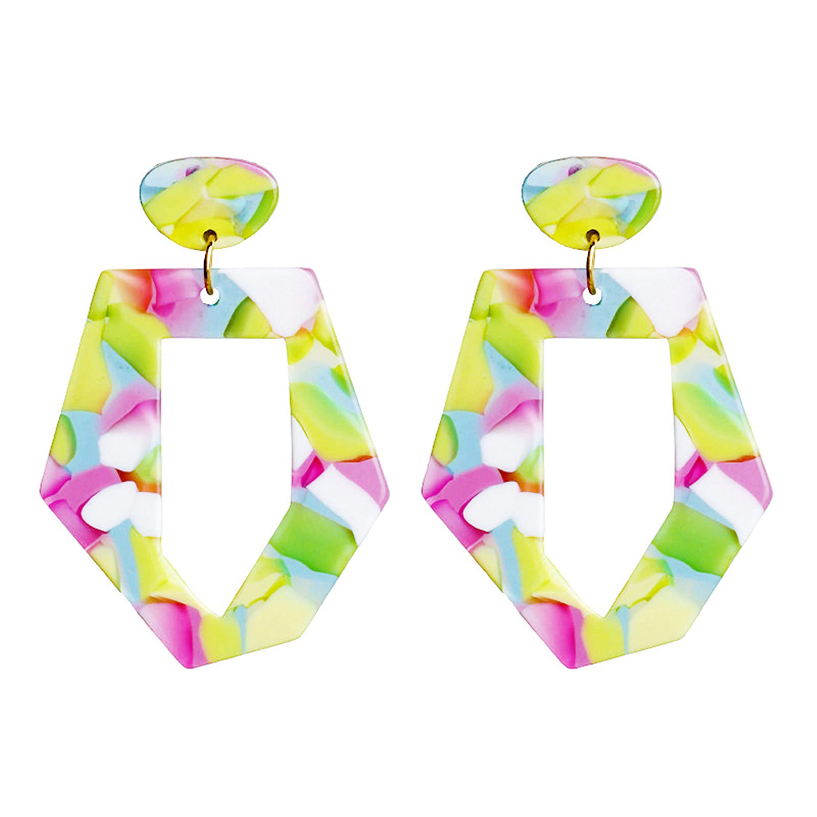 Multi-Color Tortoise Shell Acrylic Dangle Earrings for Women - U-Shaped Geometric Boho Statement Hoop Earrings, Lightweight Exaggerated Design for Everyday Wear & Special Occasions
