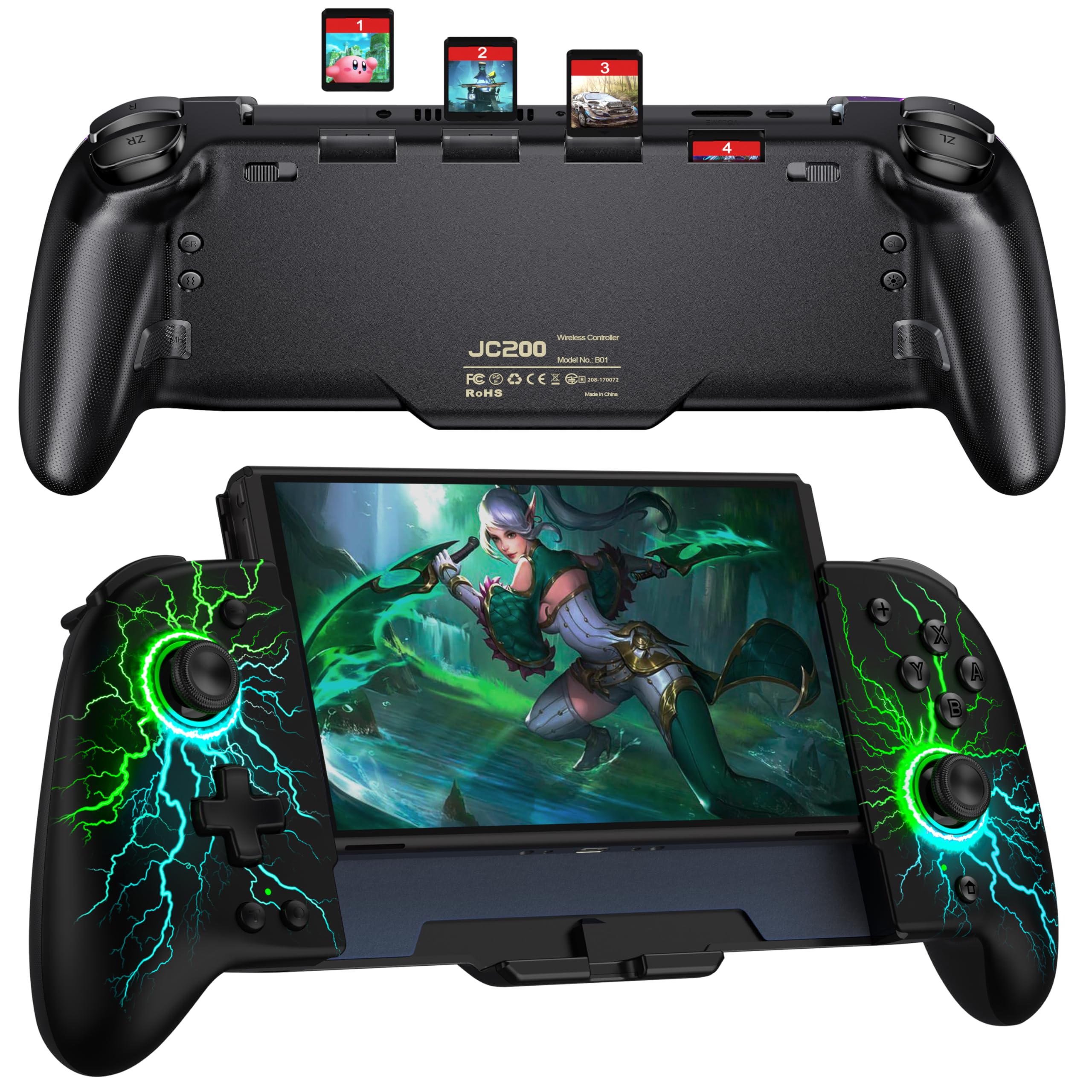 Elegamefy One-Piece Joypad Controller Replacement for Nintendo Switch/OLED - Pro Controller with Cool RGB Lights, Programmable, Dual Vibration, Turbo & Wake-Up Function - Perfect for Gaming, Travel & Family Entertainment