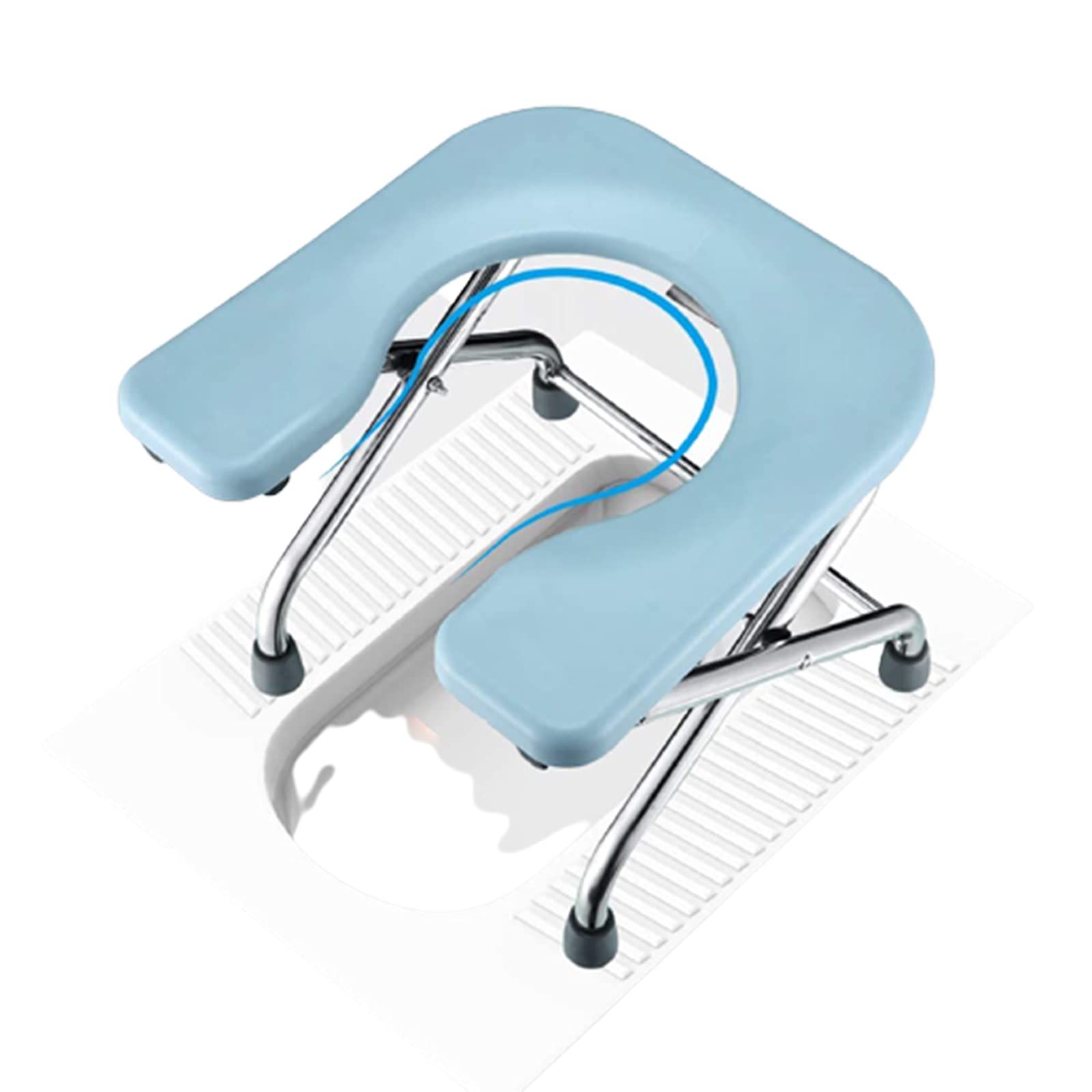 Foldable Aluminum Alloy Toilet Chair with Cutout - Quick Tool-Free Assembly, Supports 330lbs, Sky Blue - Ideal for Travel, Elderly & Disabled Bathroom Safety