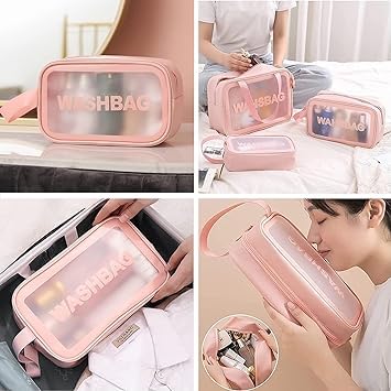 Keetly Premium Makeup Bags Set for Women - Waterproof Cosmetic Organizer & Spacious Toiletry Pouch | Travel Wash Bag for Bath Accessories, Grooming Kit & Beauty Essentials | Perfect for Vacation, Gym & Daily Use (Pink)