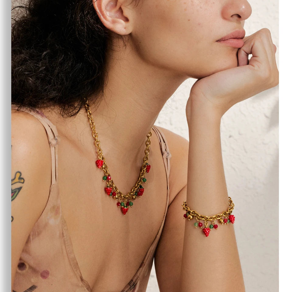 Y2K Strawberry Charm Necklace for Girls - Trendy Girly Jewelry Gift for Teens | YN5151 | Perfect for Parties, Valentine's Day & Everyday Wear