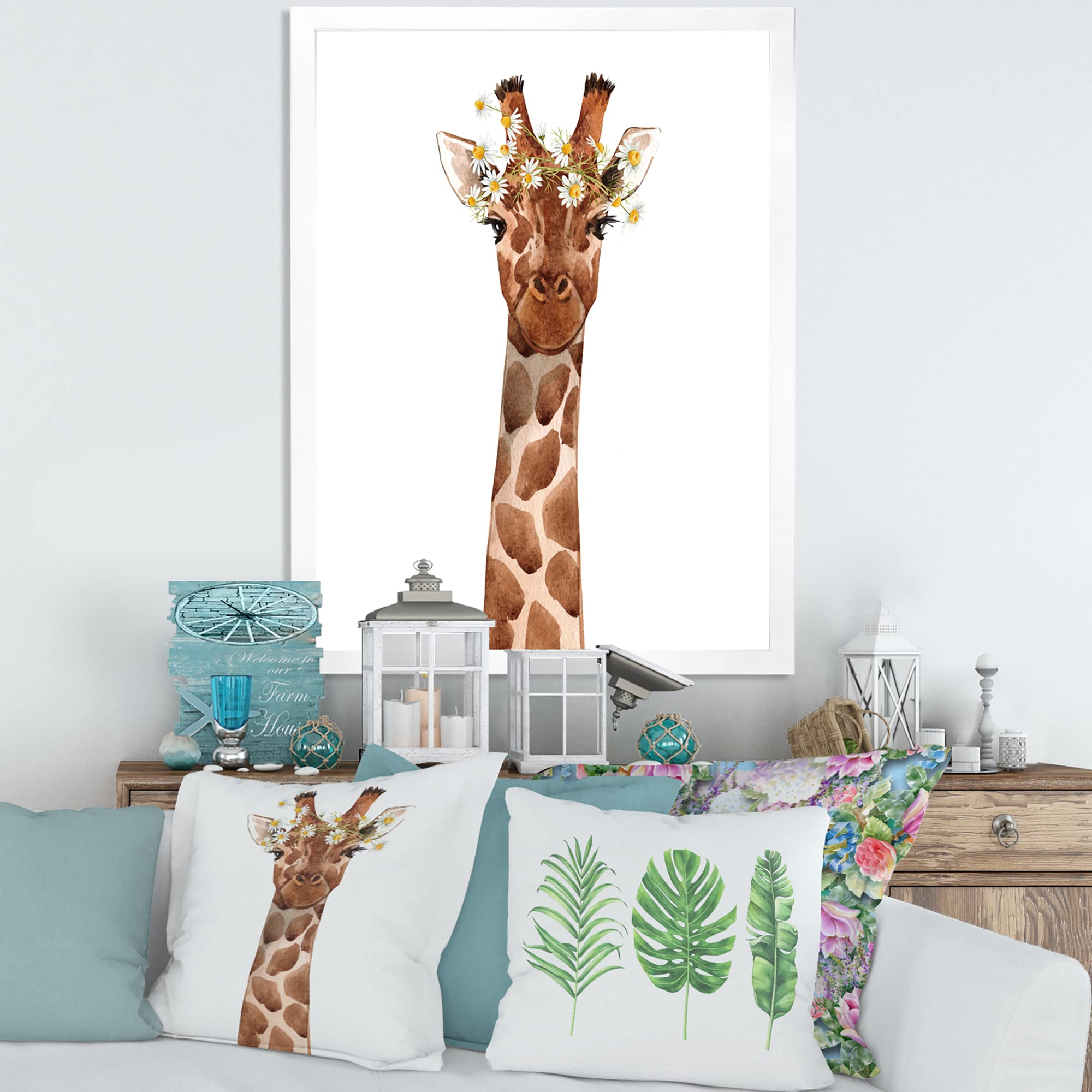 DesignQ Giraffe Portrait XI - Farmhouse Framed Wall Art Decor for Living Room, Bedroom & Office | Rustic Animal Painting Home Decor