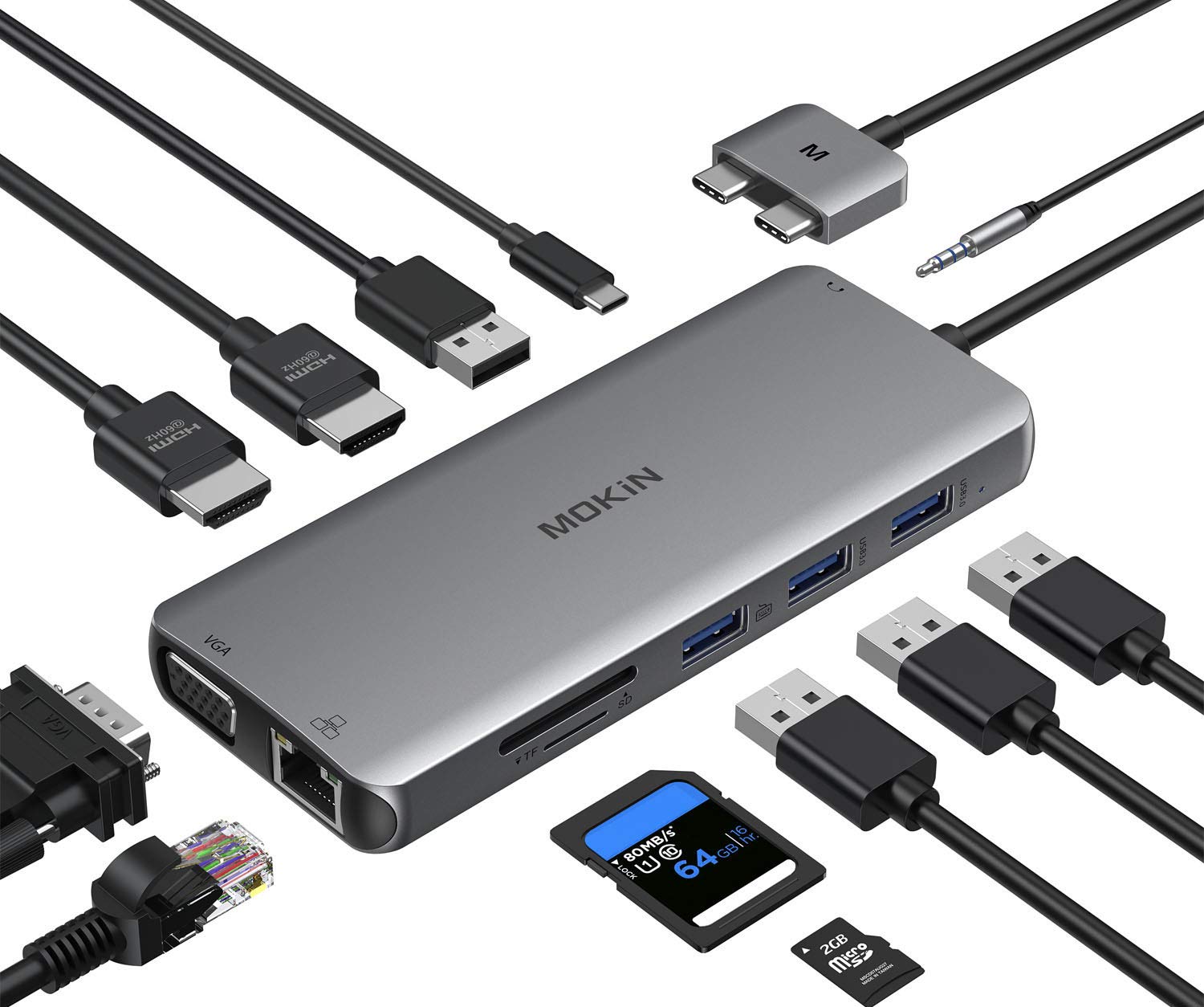 12-in-1 USB C Docking Station for MacBook Pro/Air - Dual HDMI, VGA, Ethernet, 4 USB Ports, 100W PD, SD/TF Card Reader - Perfect for Home Office, Video Editing & Multi-Monitor Setup