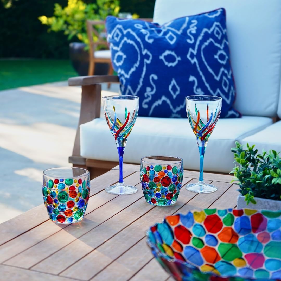 Premium Italian Hand Blown Wine Glasses - Trix Collection Set of 2 (8 oz) - Elegant Stemware for Red & White Wine - Murano Style Glassware Made in Italy - Perfect for Dinner Parties, Wine Tasting & Romantic Evenings
