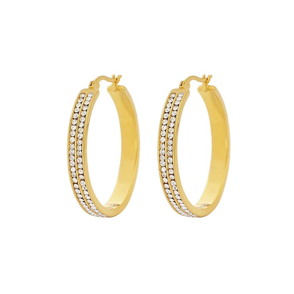 Edforce Stainless Steel AAA Cubic Zirconia Huggie Hoop Earrings for Women - 2 Rows Classic Design, Hypoallergenic & Tarnish-Free - Perfect for Everyday Wear, Parties & Gifts