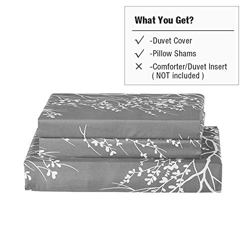 Vaulia Soft Microfiber Duvet Cover Set King Size - Grey & White Floral Branch Design, 3-Piece Bedding (Duvet Cover + 2 Pillow Shams) | Breathable & Wrinkle-Resistant for Luxurious Bedroom Decor