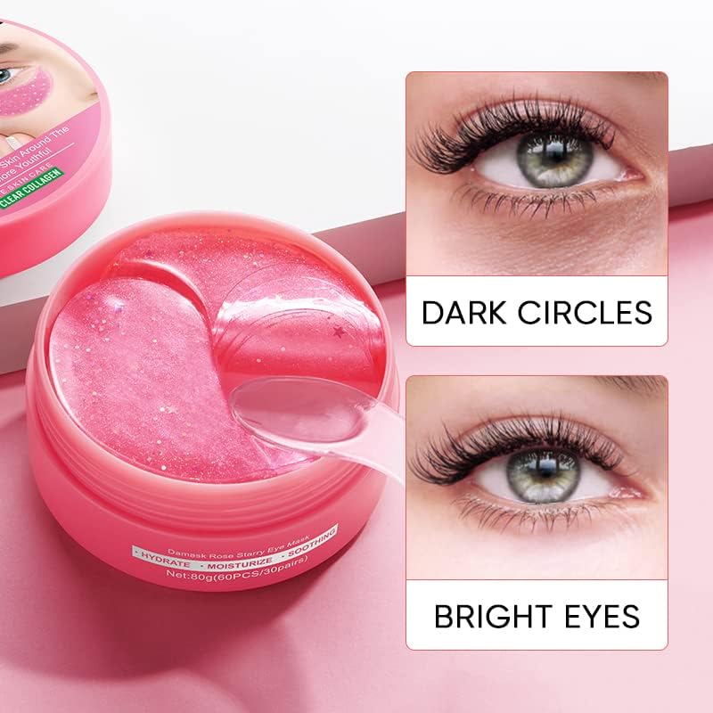 Brightening Eye Masks for Dark Circles & Puffiness (60 Pcs) - Korean Under Eye Patches with Hyaluronic Acid to Reduce Eye Bags & Smooth Wrinkles - Perfect for Nighttime Skincare & Travel Essentials