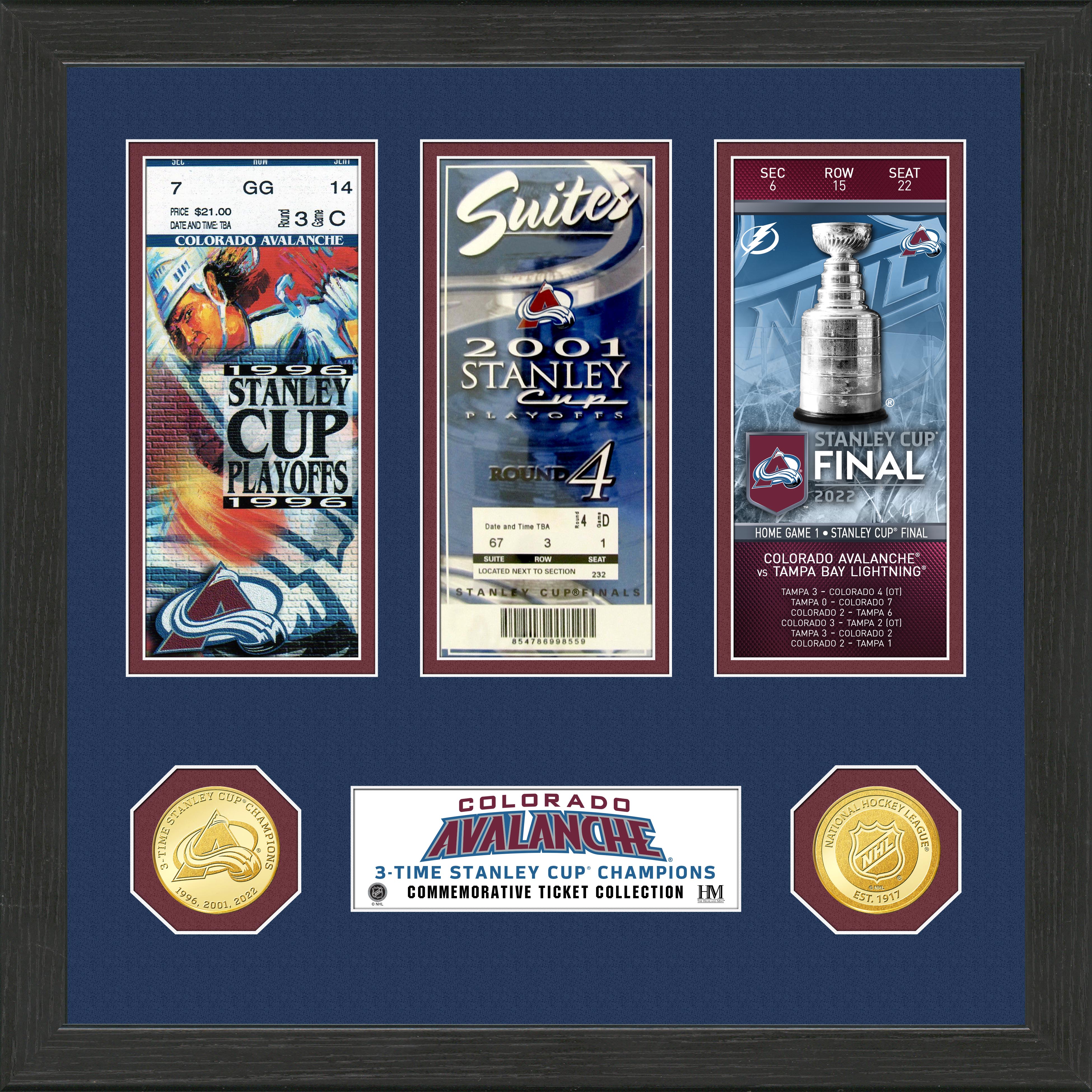 Colorado Avalanche 3x Stanley Cup Champions Commemorative Ticket Collection - Perfect for Hockey Fans, Sports Memorabilia Collectors & Home Decor