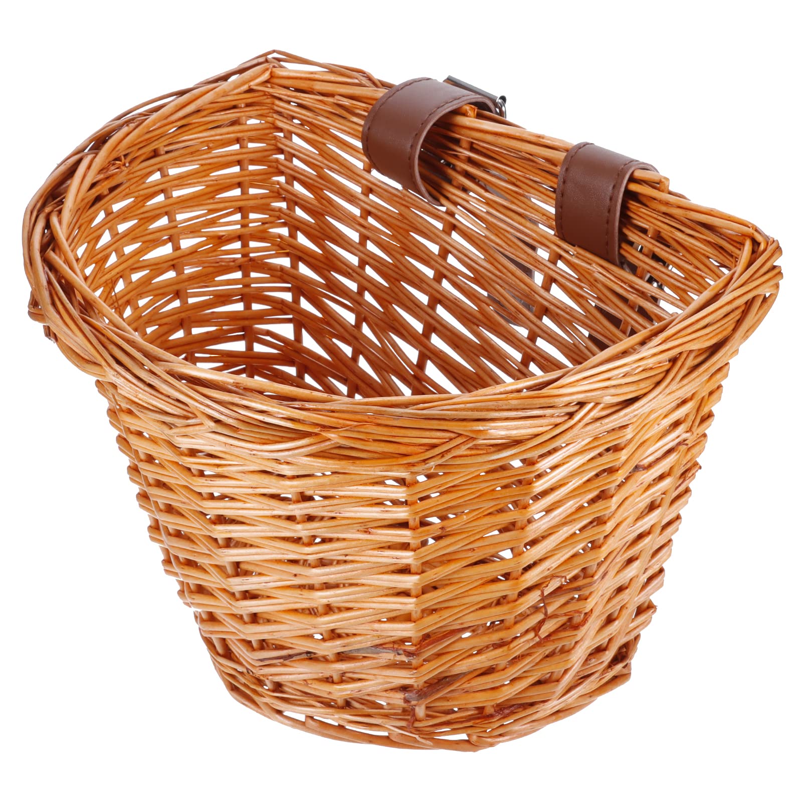 HITECHLIFE Kids Front Handlebar Bike Basket - D-Shaped Wicker Bicycle Basket with Leather Straps for Boys & Girls - Perfect Gift for Cycling, Arts & Crafts, School Commute & Picnic Rides