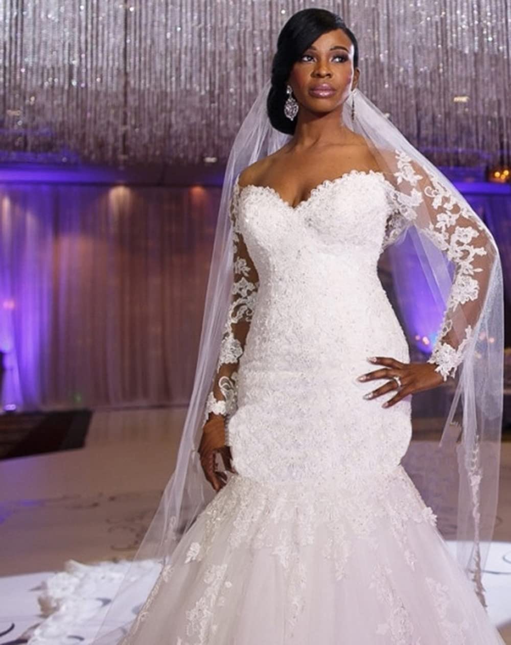 Elegant Plus Size Long Sleeve Mermaid Wedding Dress with Lace Detailing - Perfect for Bridal Ceremonies, Beach Weddings & Formal Events