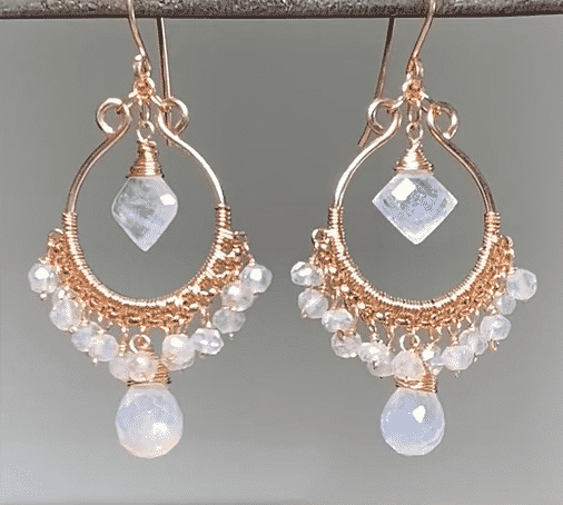 Rainbow Moonstone Rose Gold Hoop Chandelier Earrings for Women | Elegant Boho Dangle Earrings for Party, Wedding & Everyday Wear