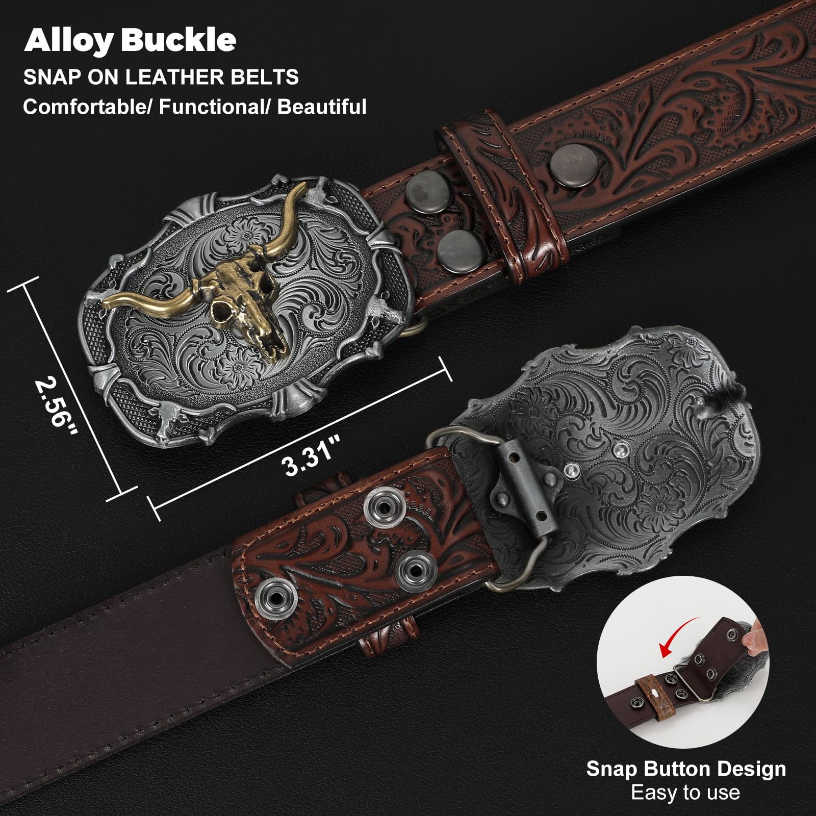Western Leather Buckle Belt for Men & Women - Genuine Cowboy Cowgirl Belt with Adjustable Buckle for Jeans & Pants | Perfect Christmas Gift for Him & Her | Ideal for Rodeo, Country Style & Everyday Wear