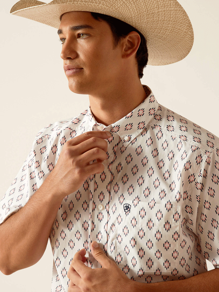 Ariat Men's Terrance Classic Fit Shirt - White | Western Style Button Down Shirt for Casual Wear & Outdoor Activities