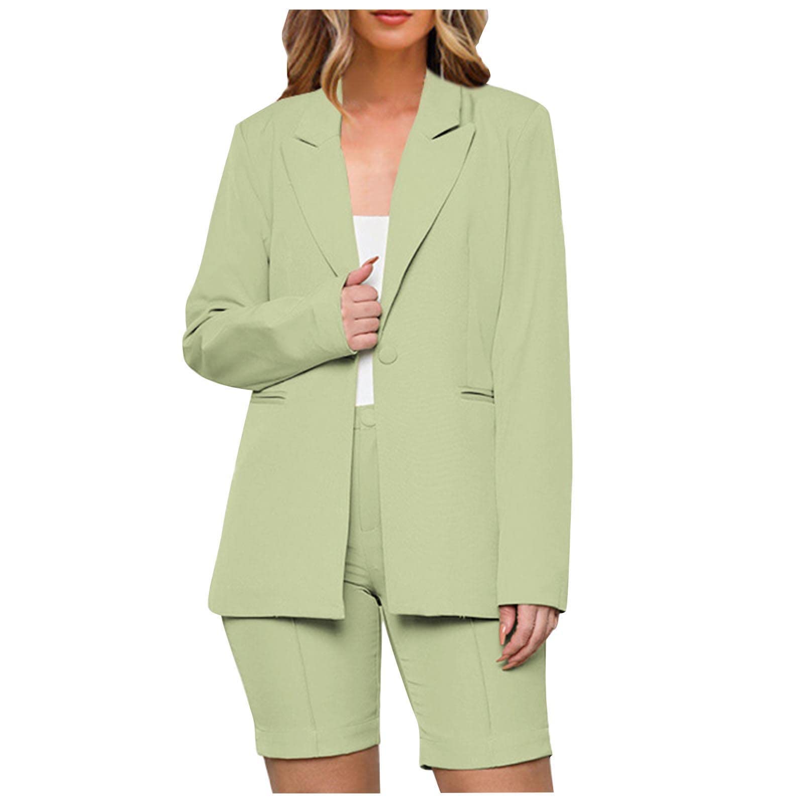 Women's 2Pc Blazer & Shorts Set - Long Sleeve Collar Top for Autumn Outfits