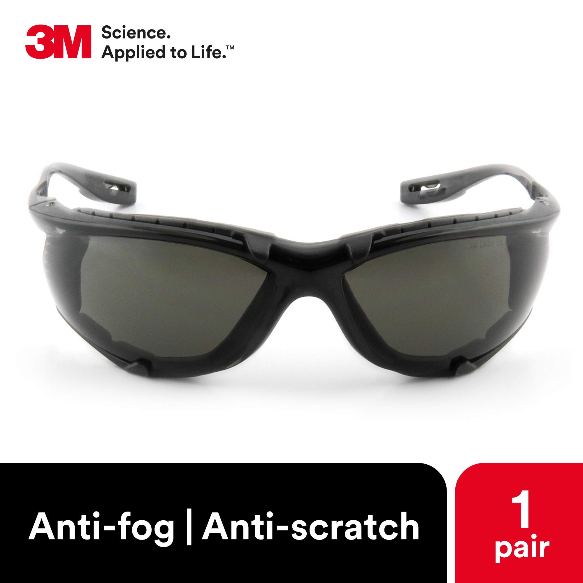 3M Virtua CCS Safety Glasses ANSI Z87.1 Certified, Anti-Fog Gray Lens with Black Frame - Corded Ear Plug System & Removable Foam Gasket for Construction, Woodworking, and Industrial Safety Protection