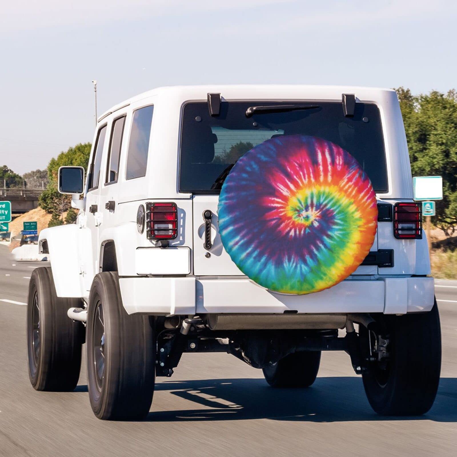 Rainbow Tie Dye Spare Tire Cover - 17 Inch Dustproof Wheel Protector for Trailers, RVs, SUVs & Vehicles | Waterproof UV-Resistant Travel Accessory for Road Trips & Camping Adventures