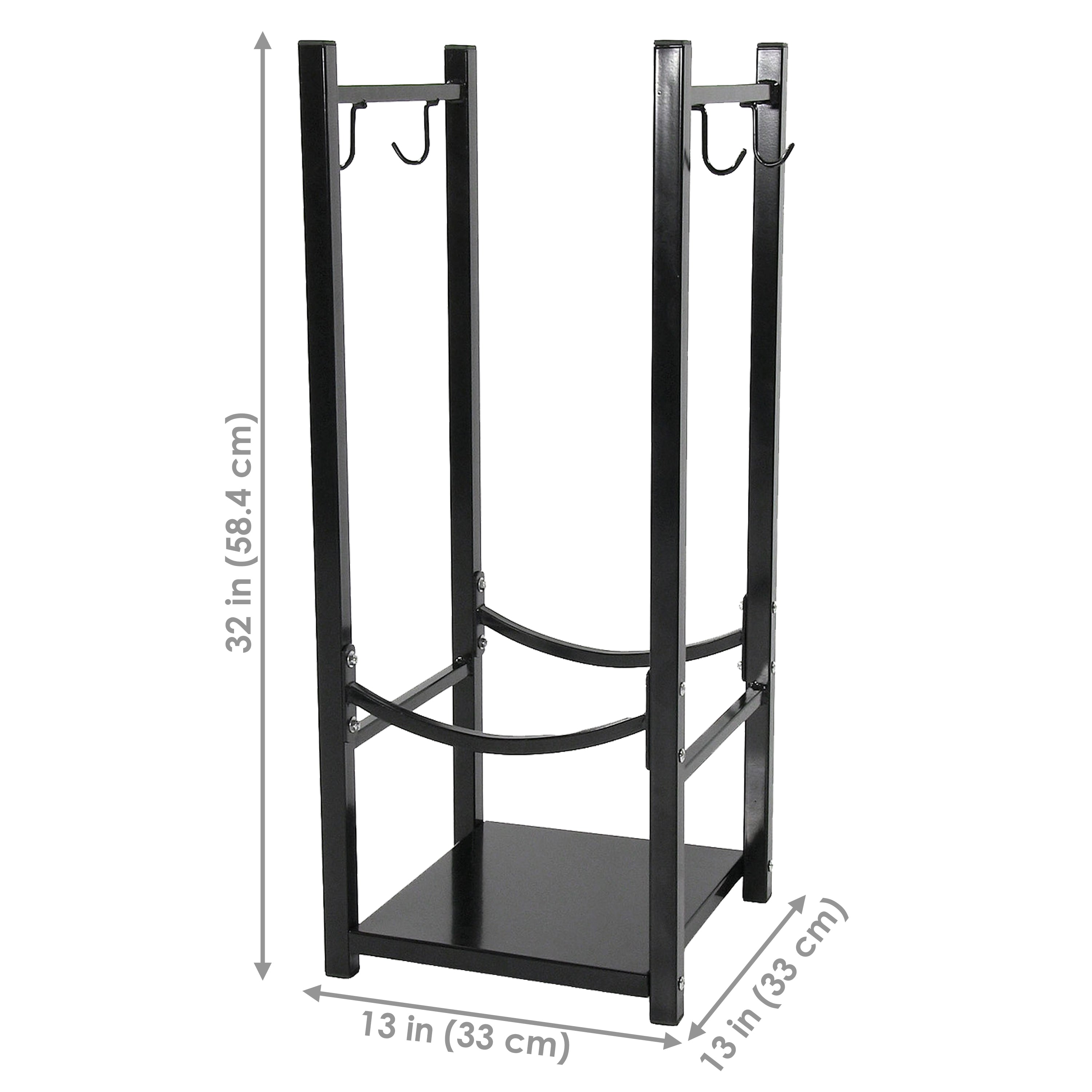 Sunnydaze Outdoor Firewood Storage Rack with Tool Holders - Heavy Duty Steel Log Holder for Fireplace, Patio & Backyard - Perfect for Storing Firewood, Kindling & Outdoor Tools