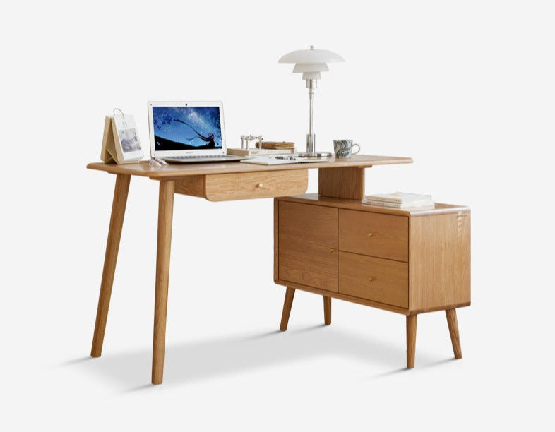 Solid Oak Wood Adjustable Height Office Desk - Extendable Workstation for Home & Business Use