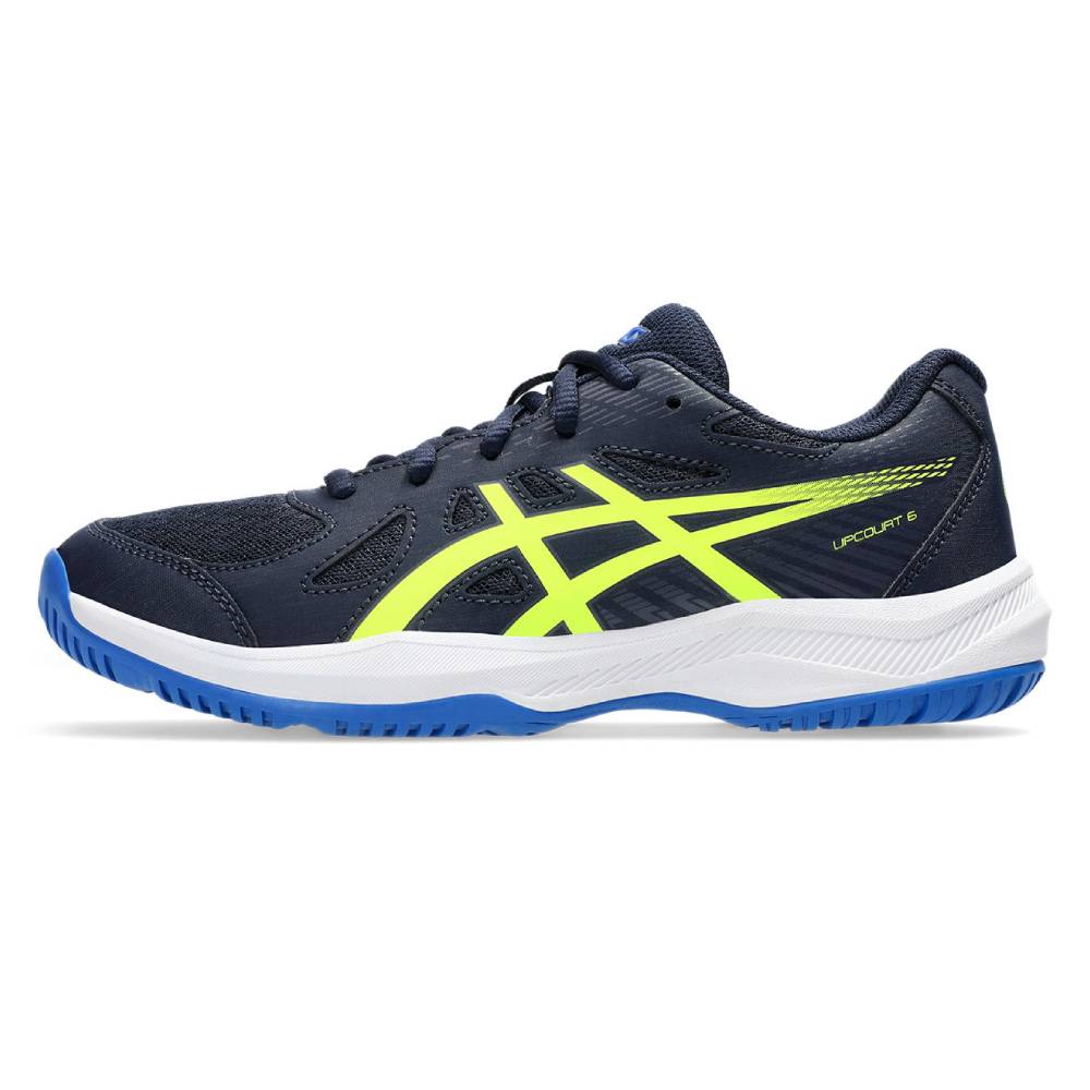 ASICS Upcourt 6 GS Junior Indoor Court Shoes for Kids - Midnight/Safety Yellow | Lightweight Volleyball & Badminton Shoes for Girls & Boys | Perfect for Indoor Sports & Gym Classes