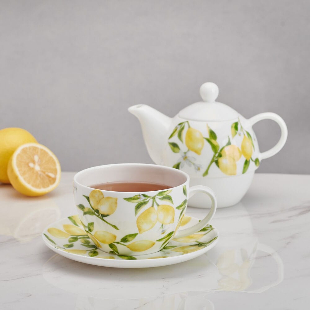 Premium Lemons Teacup and Tea Server Set for One - Perfect for Afternoon Tea, Gifts, and Cozy Home Decor