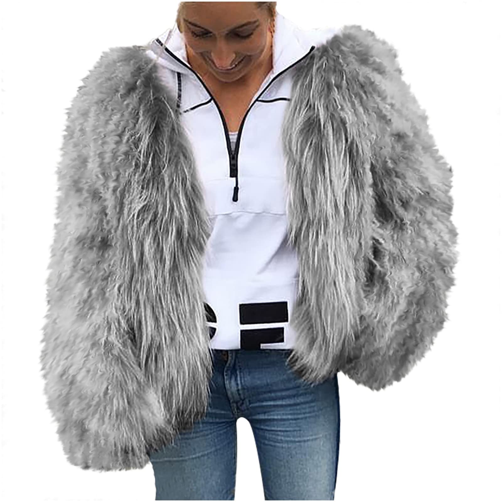 Women's Plus Size Faux Fur Coat - Lightweight Plush Cropped Jacket for Winter Warmth | Cozy Cardigan for Casual Outings & Evening Events
