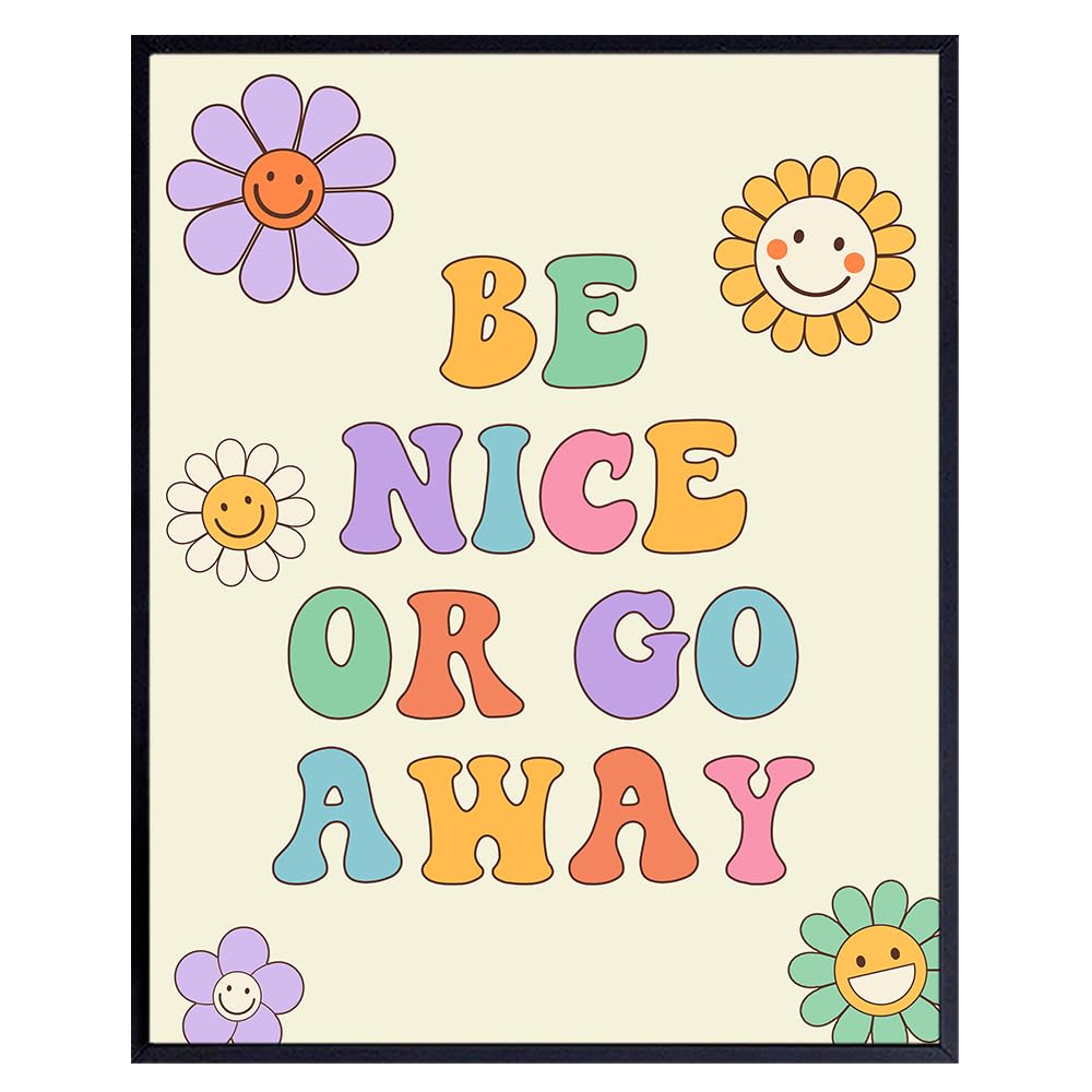 Funky Retro Wall Art Decor - Vintage 70s Boho Chic Aesthetic for Home & Office - Trendy Preppy Room Decor for Women - Perfect for Living Room, Bedroom & Workspace