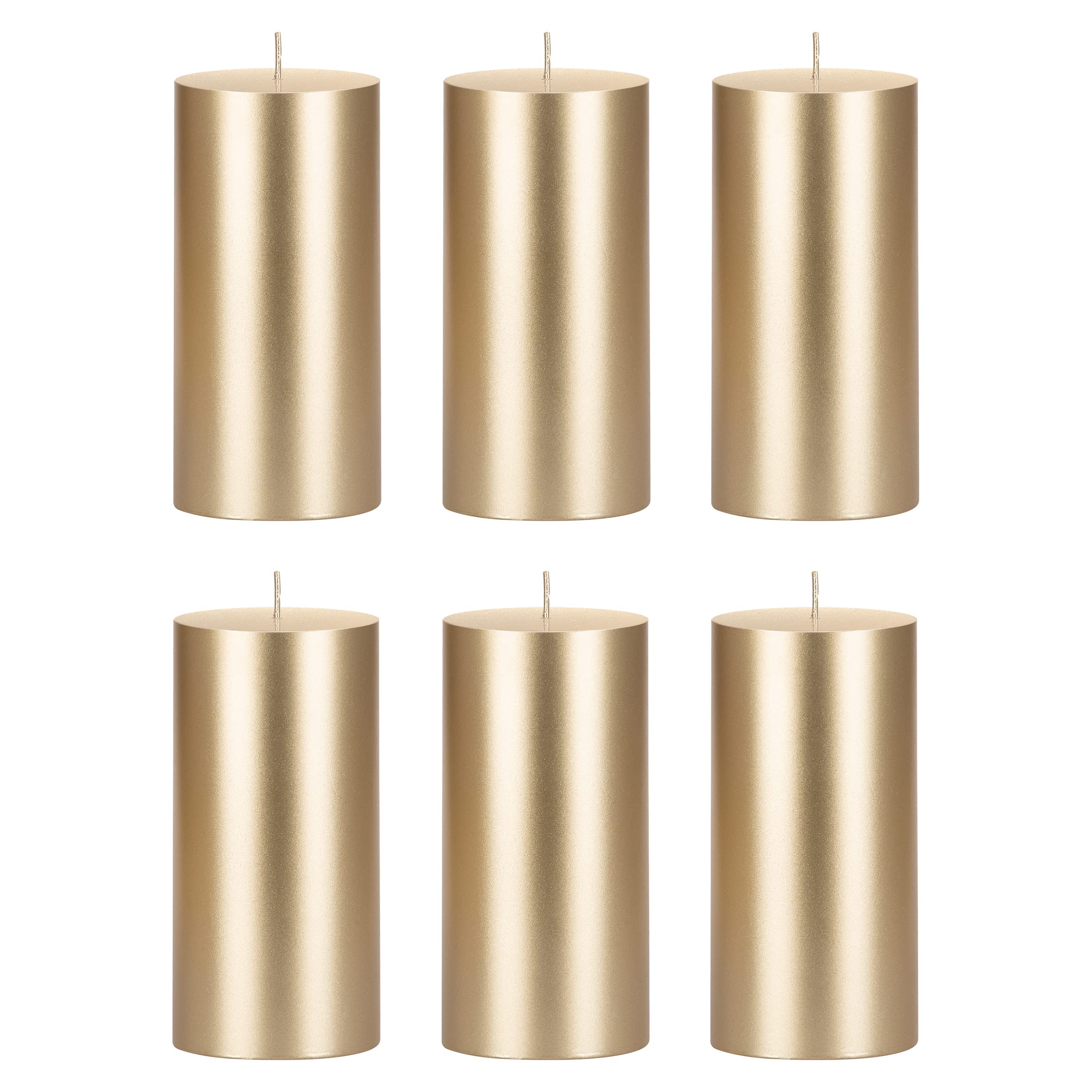 Premium Unscented Solid Gold Pillar Candles 6-Pack - Hand Poured Natural Wax Candles 3x6 Inches for Home Decor, Wedding Centerpieces, Spa Relaxation, Holiday Celebrations & Prayer Vigils - Elegant Party Decorations & Special Occasion Candles