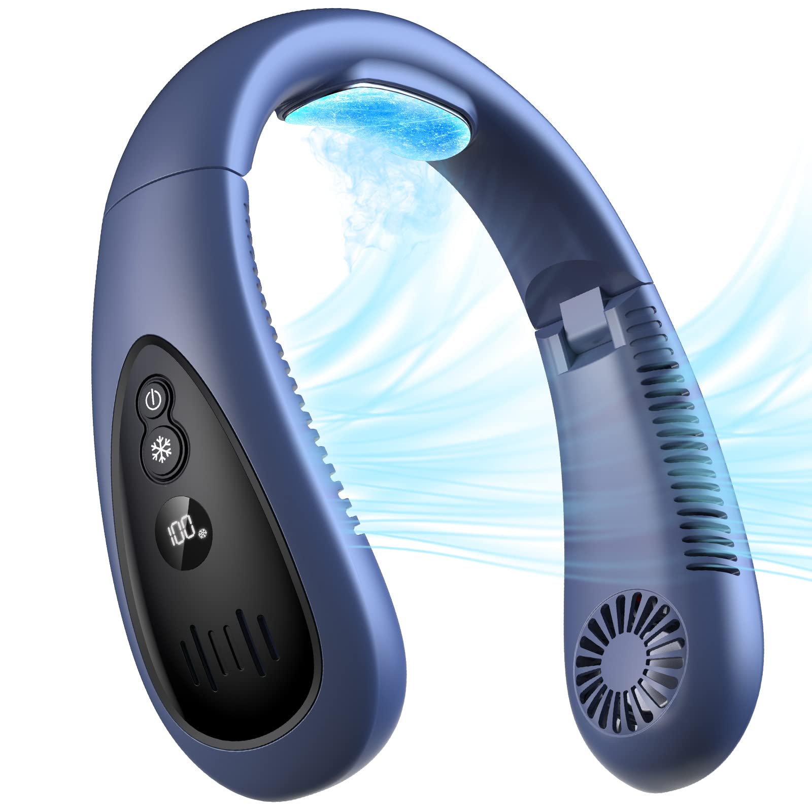 Portable Neck Air Conditioner Fan - 5000mAh Rechargeable Bladeless USB Personal Cooler with Semiconductor Cooling, 3 Speed Settings & LED Display - Perfect for Outdoor Travel, Office, Gym & Indoor Use