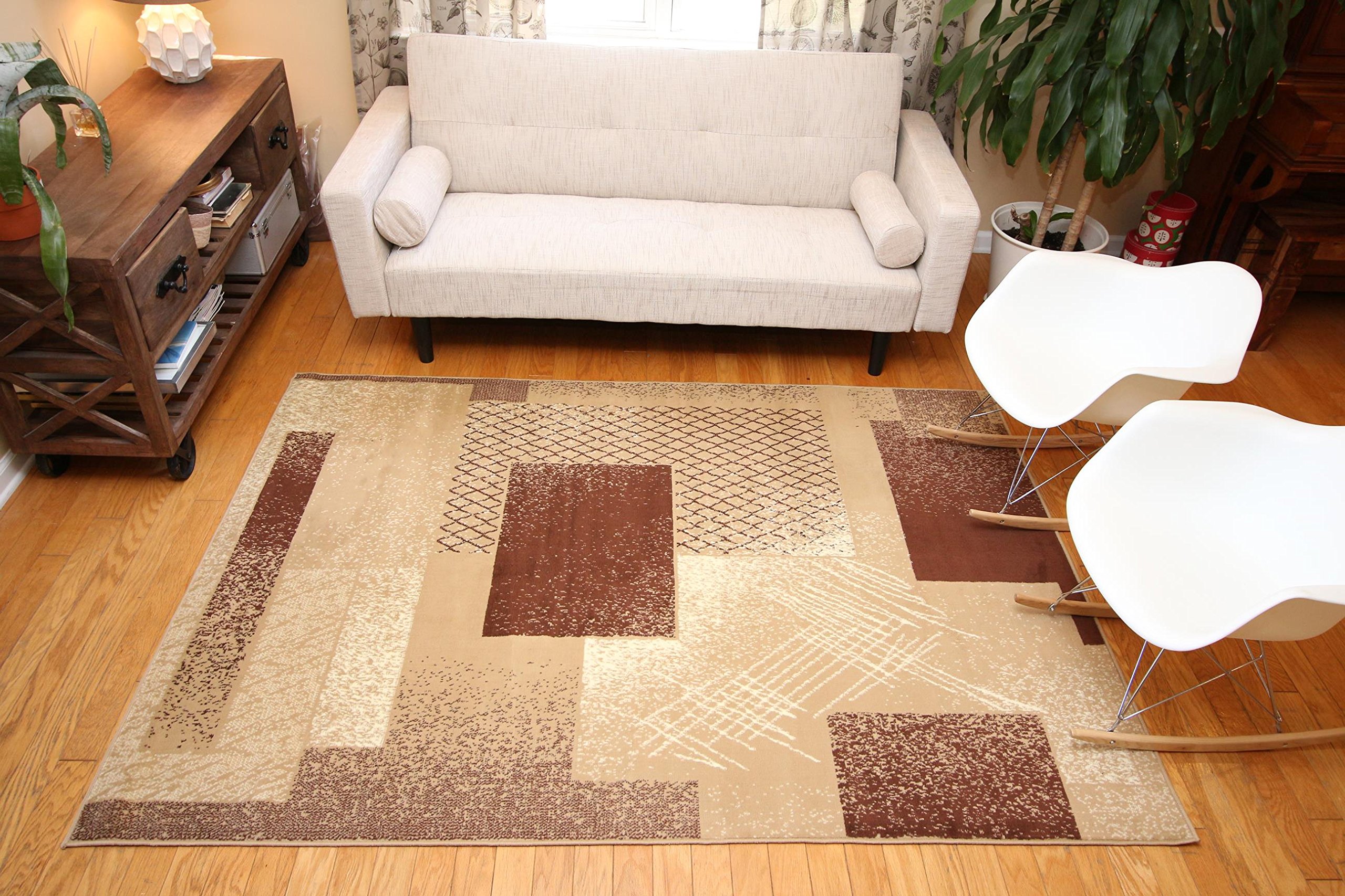 Contemporary Brown and Beige Modern Square Area Rug 4'2 Round - Perfect for Living Room, Bedroom, or Office Decor