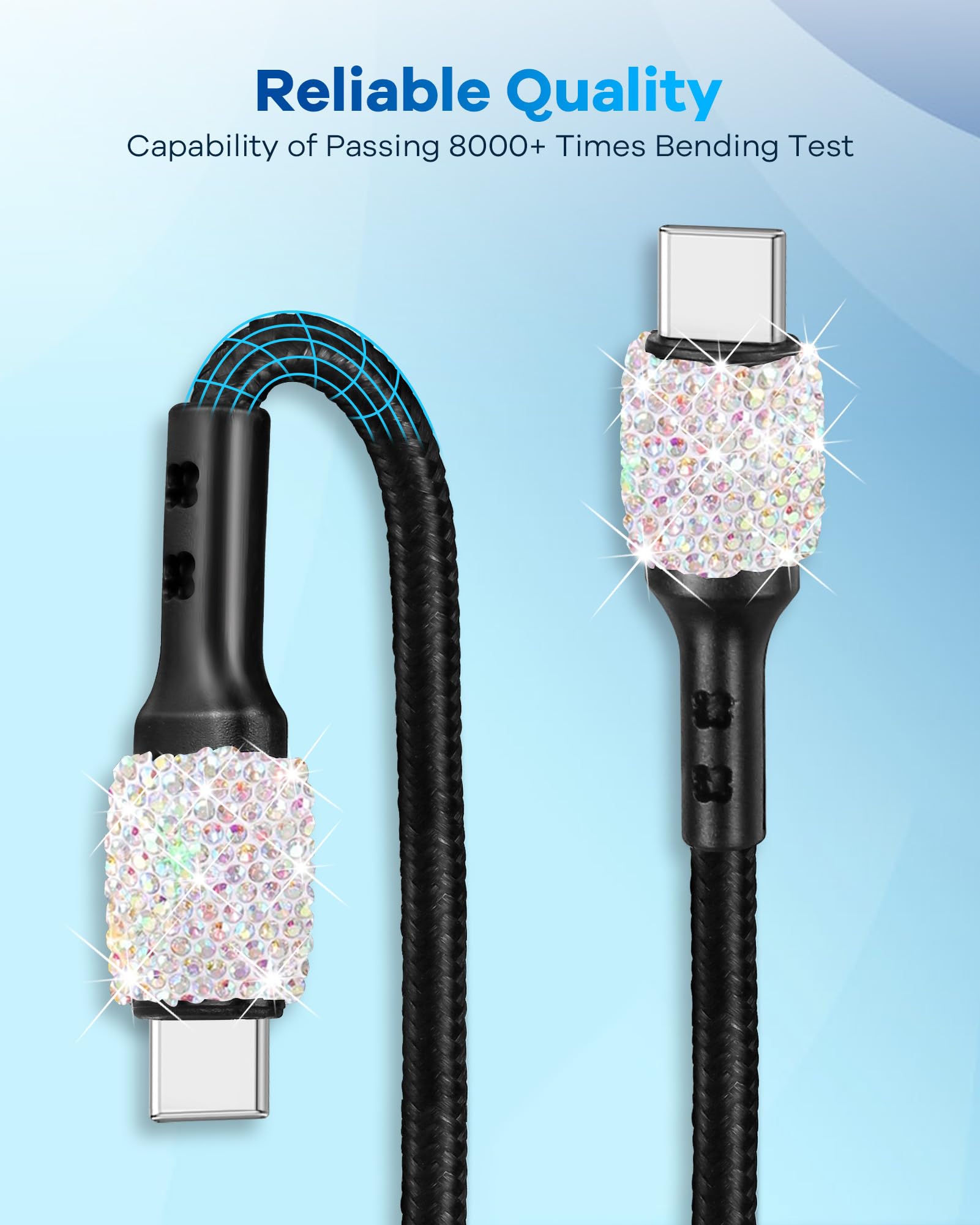 48W PD QC Fast Car Charger with USB-C Cable - Dual Port USB C Car Adapter for iPhone 16/15 Pro Max, iPad, Samsung Galaxy & Android Phones - Multi-Color Bling Design (Perfect for Road Trips & Daily Commute)