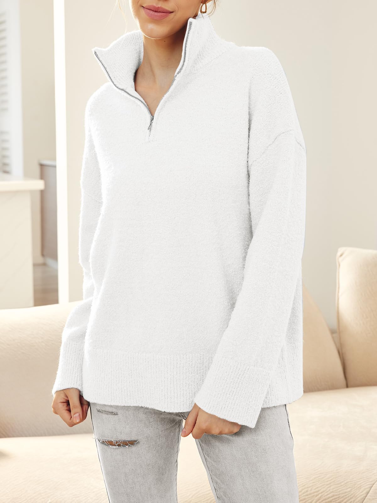 LILLUSORY Women's Oversized Half Zip Sweater - Fuzzy Knit Chunky Pullover with V-Neck for Fall 2024 | Warm & Cozy Winter Fashion | Perfect for Casual Outfits, Office Wear & Weekend Relaxation