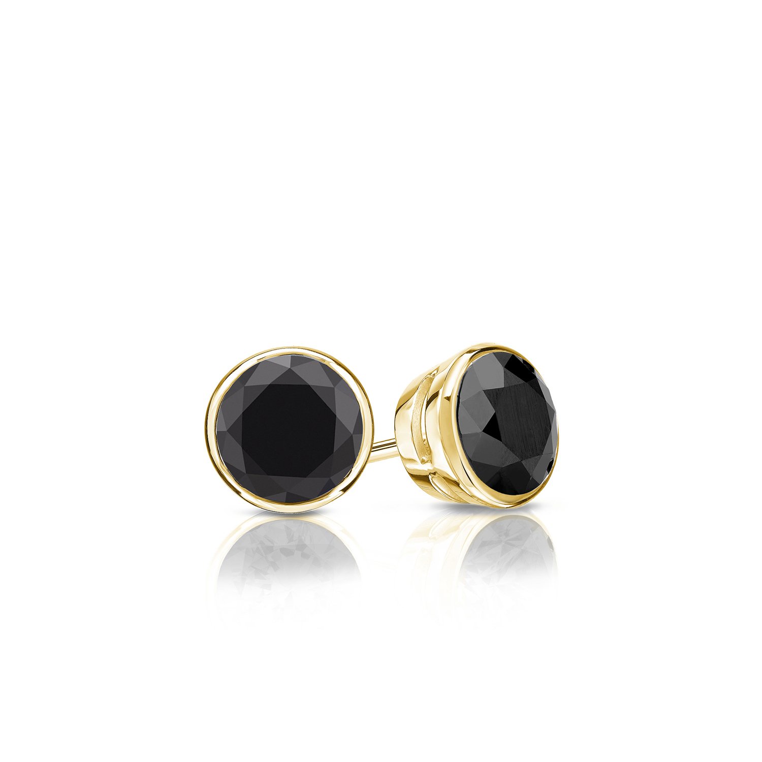 18K Yellow Gold Round Black Diamond Bezel-Set Stud Earrings (1/2-4 ct) Screw Back Post - Elegant Black Diamond Jewelry for Women, Perfect for Weddings, Parties & Special Occasions