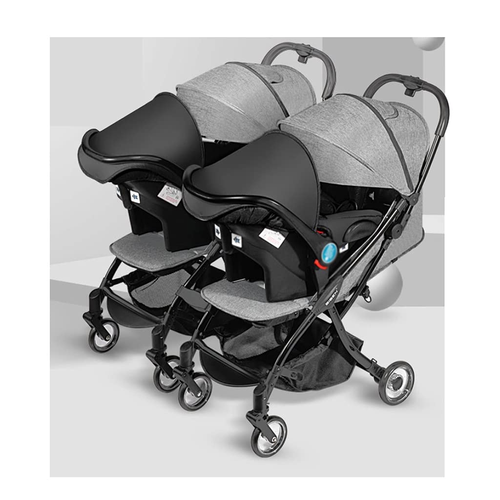 Lightweight Twin Baby Stroller - Foldable Double Stroller for Newborns & Toddlers, Detachable Sitting & Lying Positions, Gray & Black Design - Perfect for Travel, Shopping, and Outdoor Walks with Twins