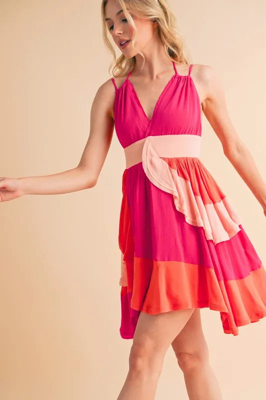 Stylish Pink Ruffled Sleeveless Mini Dress for Women - Perfect for Beach Vacations, Summer Parties & Resort Wear