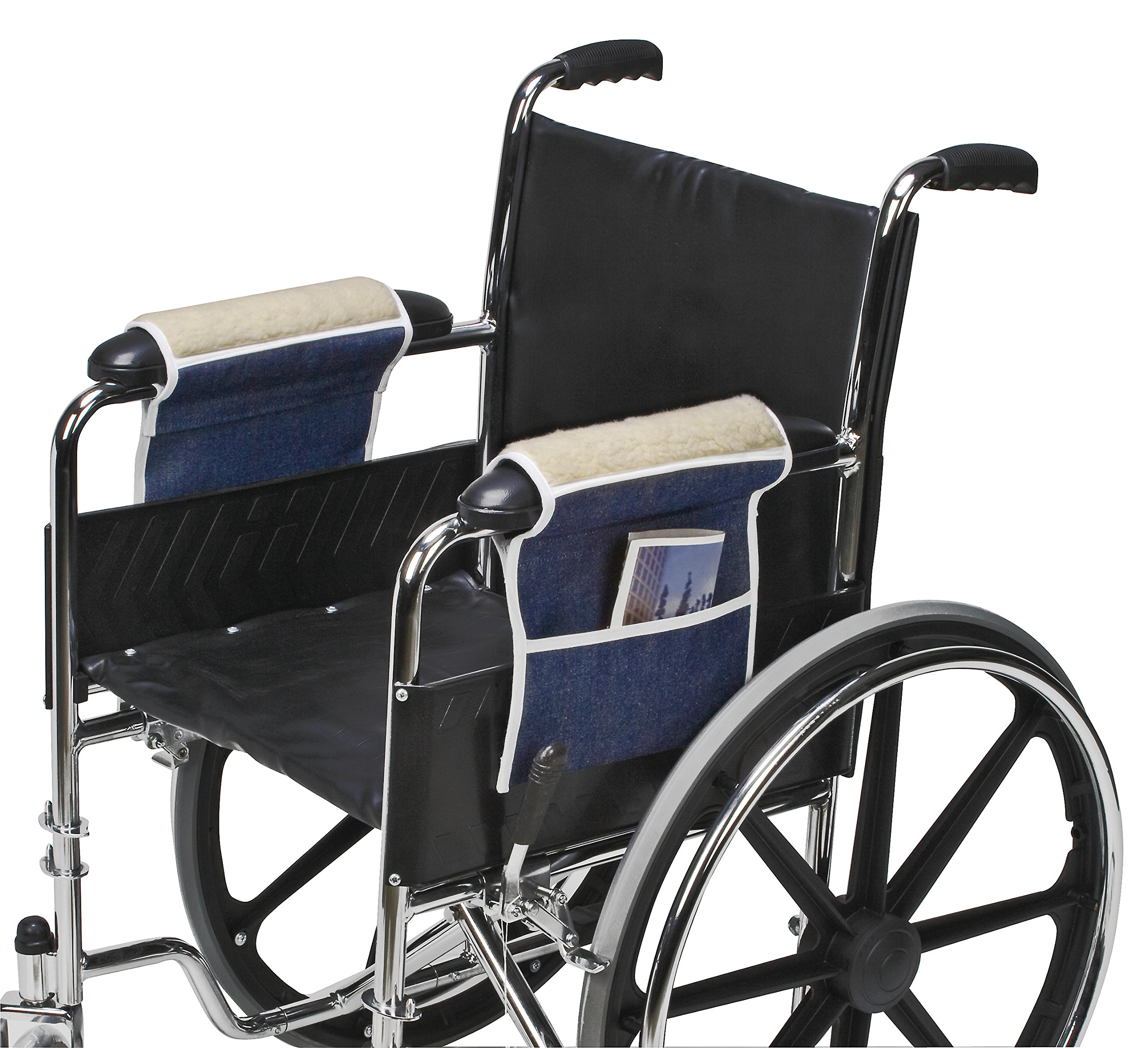 DMI Wheelchair Arm Pads & Armrest Pouch Set - 2-Pack Denim Cushion Covers for Comfort & Storage | Ideal for Elderly, Disabled & Hospital Use