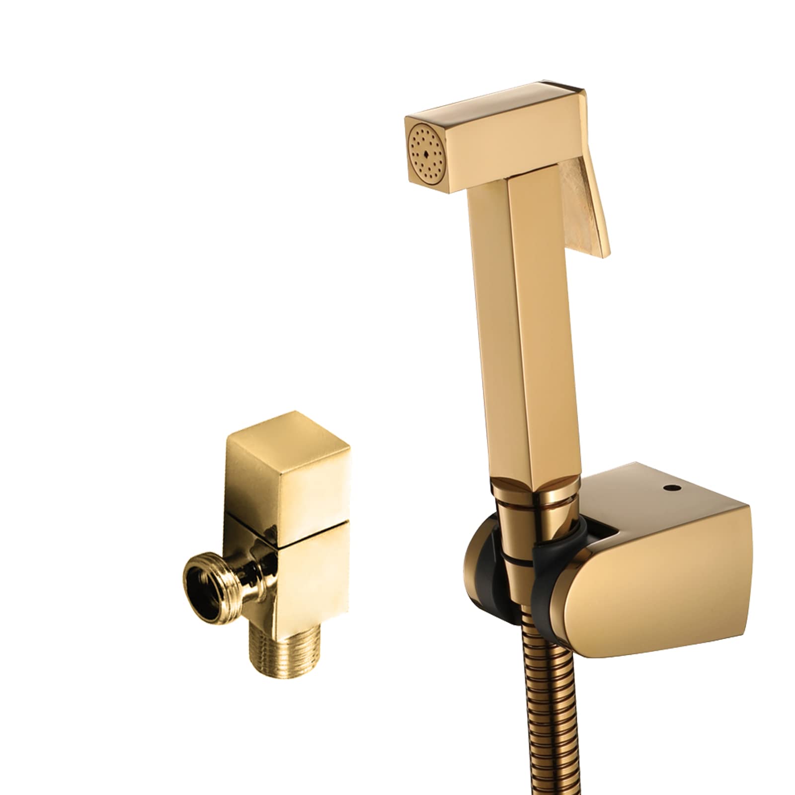 Portable Handheld Toilet Sprayer - Square Brass Shower Tap with Adjustable Spray Nozzle for Bathroom Cleaning, Cloth Diaper Washing & Pet Care (Gold) - Perfect for Home Hygiene, Baby Care and Pet Cleaning Needs